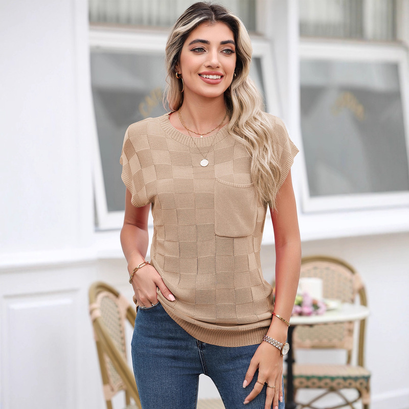 Trendy Solid Color Casual Knit Sweater for Women Versatile Pullover Round Neck Slim Fit Top European and American Cross-Border Women's New Fashion