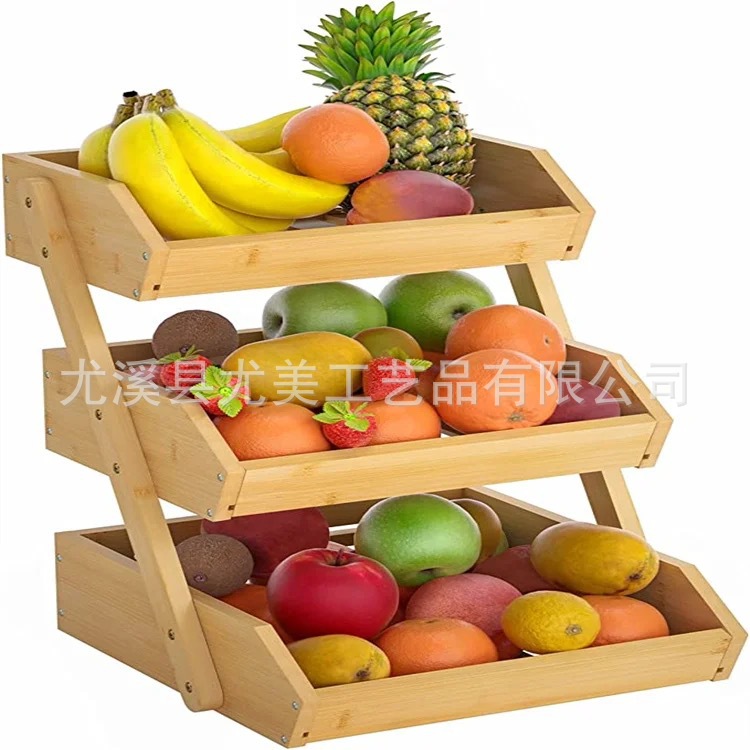Cesta de frutas de tres capas de bambú cocina doméstica cesta de drenaje de almacenamiento de frutas y verduras Hotel estante de almacenamiento de verduras multiusos