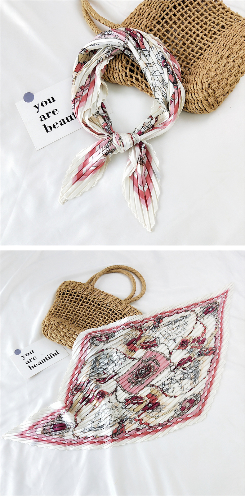 45g Weight Silk Scarf Classification Travel Occasion Silk Material Unisex Gender Sweet Style Khaki, Grey, White, Red, Green, Blue, Yellow, Black Color Korean Pleated Silk Square Scarf 4