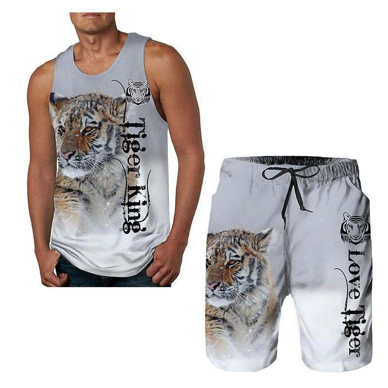 Трансграничная Внешняя торговля, Новый Повседневный жилет, серия, Мужская футболка с 3D-принтом, Спортивный Повседневный костюм с короткими рукавами и шортами