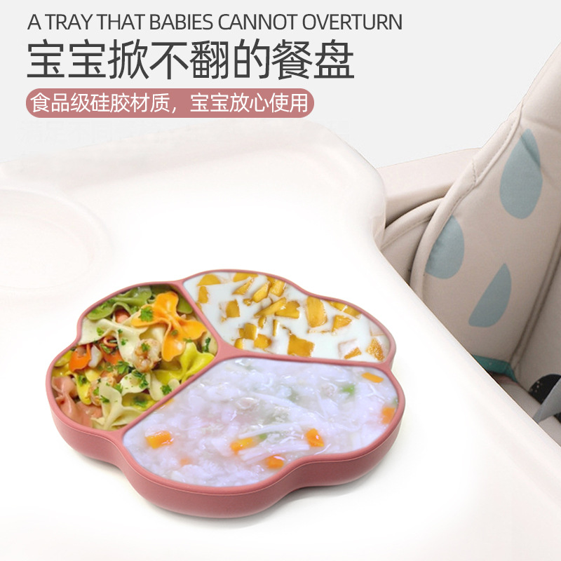 Amazon venta caliente en un plato de silicona para niños herramientas de alimentación para bebés flores de plato al por mayor