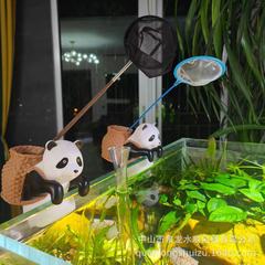 Fish tank ornament scenic panda backpack tank edge hanging ornament aquarium office desk creative decoration panda backnet