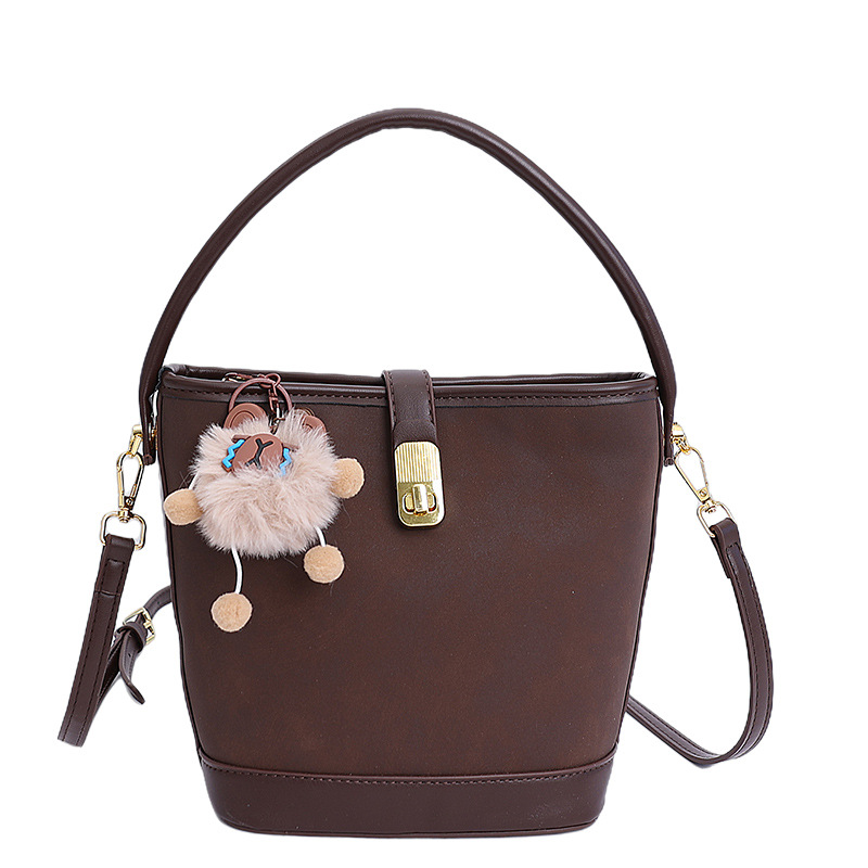 Bolsa de mano de peluche vintage de seda para mujeres 2025, nuevo otoño y invierno bolso de cubo casual coreano, mochila de hombro de moda