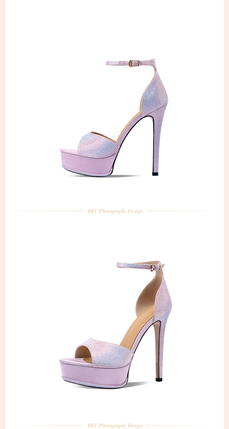 Sandal cao gót nữ da thật một dây đính đá, mũi nhọn hở mũi, gót 10 cm — Màu tím (Chiều cao gót 10 cm) chi tiết 17