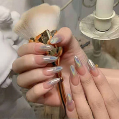 鐳射粉漸變尖頭仙氣穿戴甲成品美甲貼片假指甲指甲片防水可拆甲片