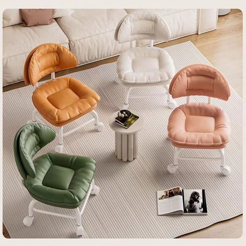 Swivel Stool with Wheels, Low Stool with Casters, Magic Tool with Wheels, Bench with Beautiful Seams, Children's Silent Toddler Coffee Table with Backrest, Shoe Changing