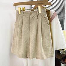 2023夏款棉麻阔腿裤女高腰日系宽松显瘦休闲直筒a字五分西装短裤