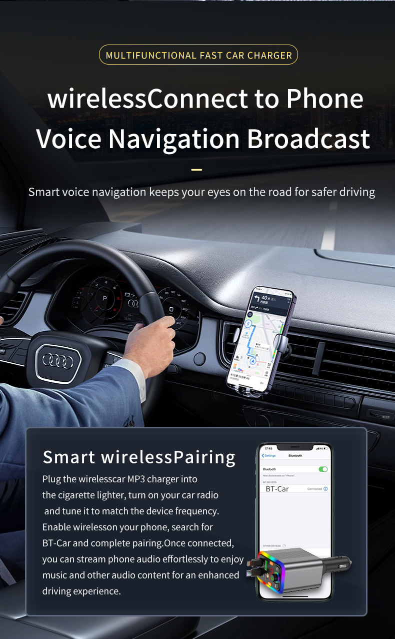 New car Bluetooth MP3 player with aluminum alloy shell, car charger, FM transmitter, hands-free calling, cross-border manufacturer supply