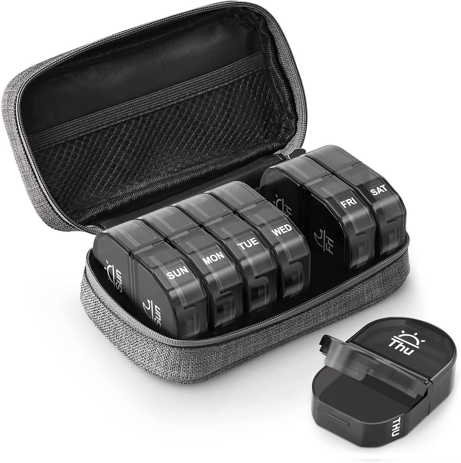 跨境专供一周7天便捷药盒 14格密封防潮防尘塑料收纳早晚药盒