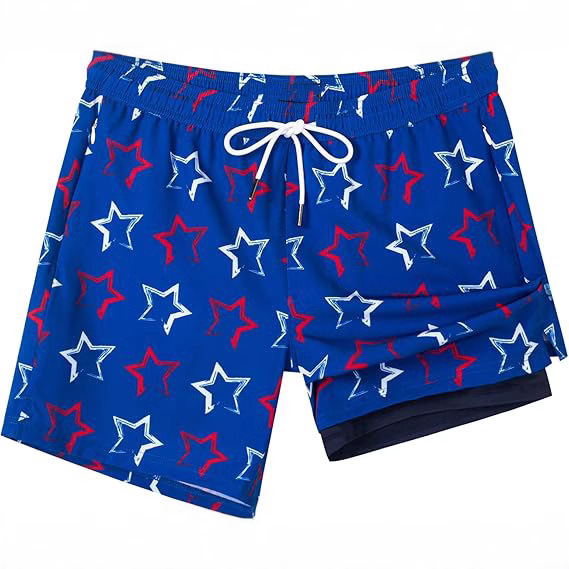 Men's Swim Trunks with Compression Lining Swim Shorts Quick-drying Swimsuit Swimsuit Zipper Pocket