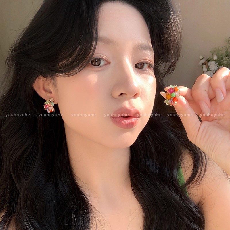 甜美气质多巴胺彩色串珠花朵耳环女轻奢小众高级感度假风耳钉耳饰|undefined