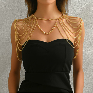 European and American Fashion Trendy Halter Metal Body Chain Shoulder Chain Summer Sexy Tassel Chain Hk0024