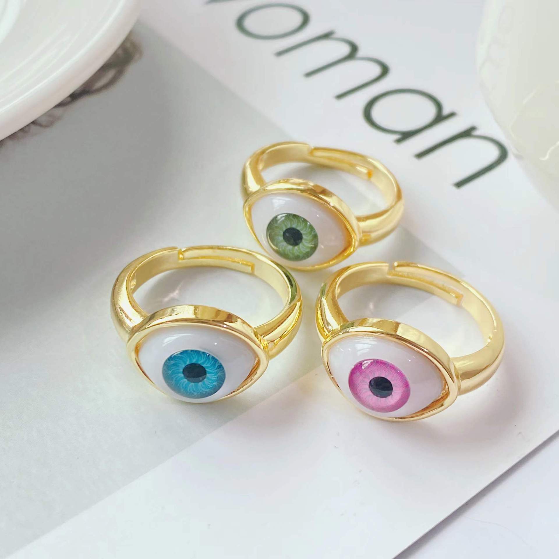 fashion 18k gold resin Devilu0027s eye personality eye opening adjustable ring