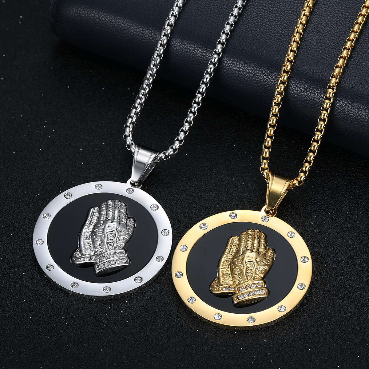 20g Weight Pendant, Chain Jewelry Making Type 18K Gold Plated Plating Material Hip-Hop Round Hand Titanium Steel Plating Rhinestones 18K Gold Plated Men's
