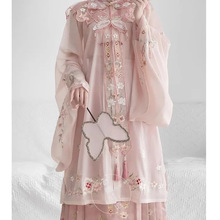 新款汉服女重工刺绣明制云肩粉色立领对襟长衫马面裙浔埔簪花套装