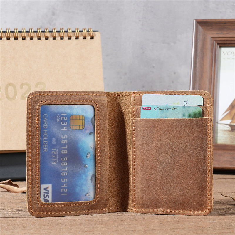 1079 Men's Genuine Leather Card Holder Wallet, Crazy Horse Leather Driver's License Holder, Vintage Brown Coffee Color, Simple Design, Popular Foreign Trade Item