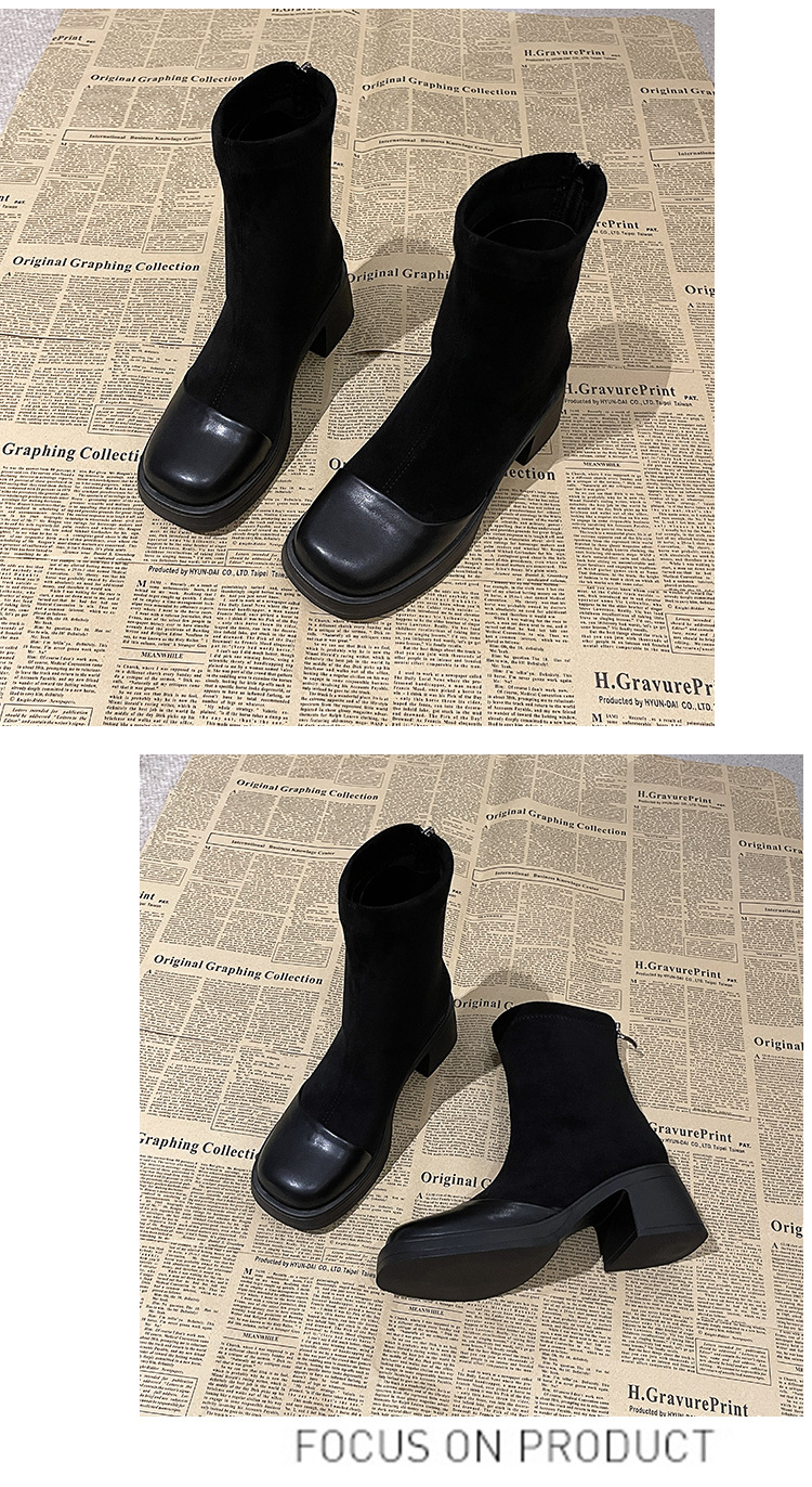 Stivali corti con cerniera, lunghi autunnali e invernali, da donna, casual, sottili e con tacco spesso, Martin_voghion.com