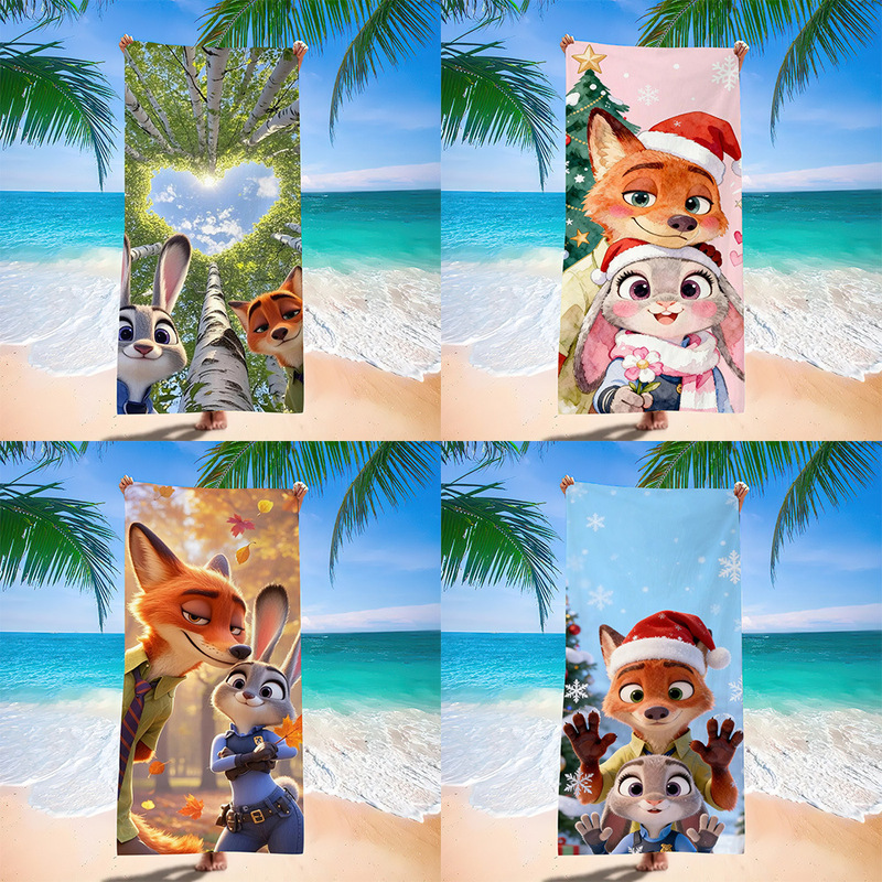 Zootopia Beach Towel Cross-Border Microfiber Bath Towel Children's Cartoon Judy Nick Quick-Drying Towel