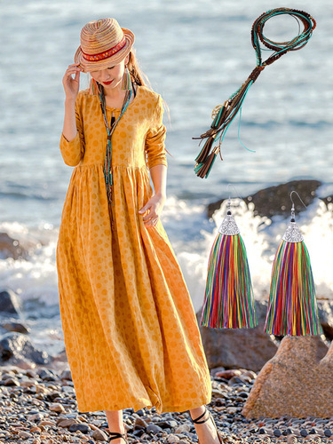 Bohemian Long Red Necklace Set Ethnic Style Performance Earrings Yunnan Seaside Tourist Accessory for Women Wholesale