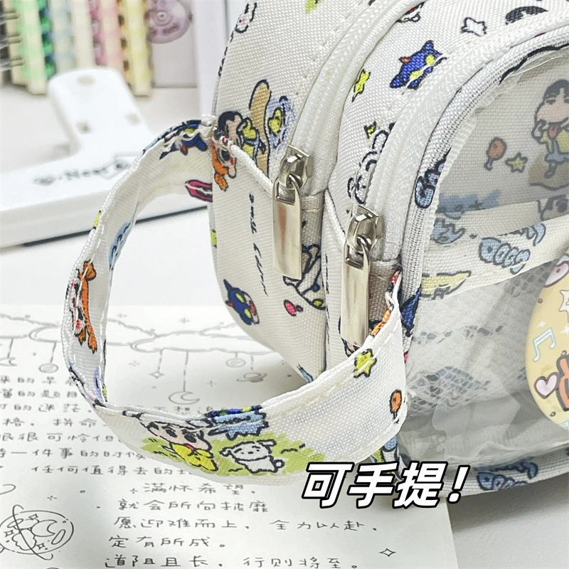 新しいクレヨンしんちゃん痛バッグ文具ペンバッグ透明高価値大容量学生かわいい多層収納袋|undefined