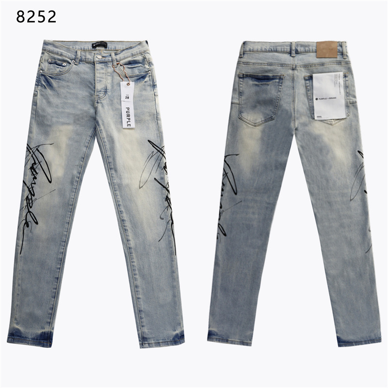 Purple Brand Jeans Straight Distressed Graphic Light Blue Wash