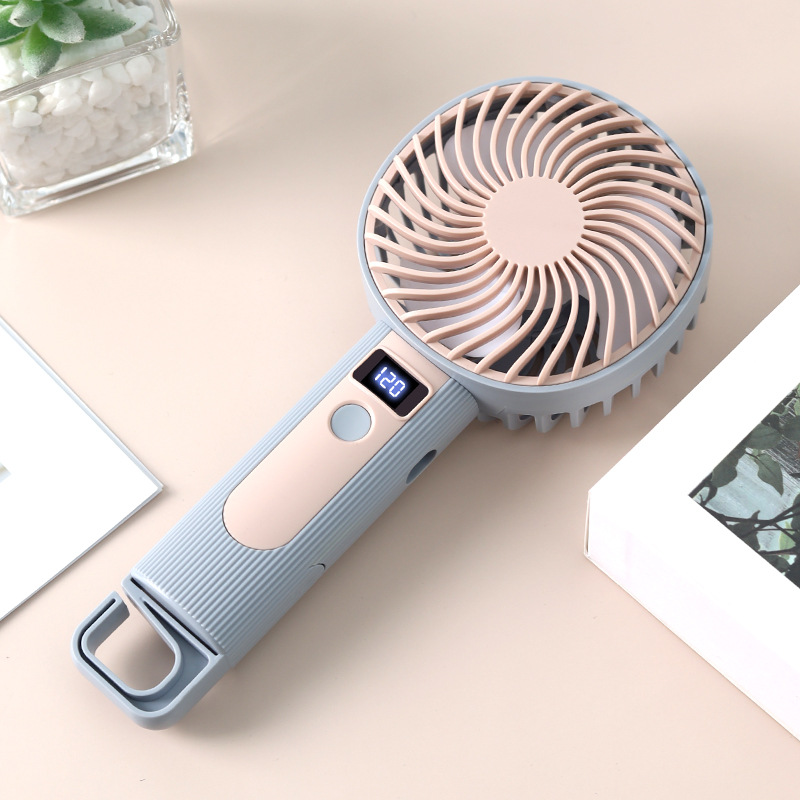 Ventilador de mano digital creativo de comercio exterior gancho plegable portátil al aire libre ventilador de escritorio USB de carga ventilador de mano