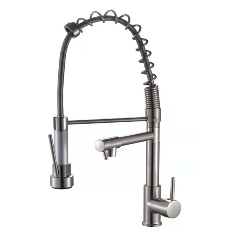Grifo de Cocina Extensible de Acero Inoxidable con Agua Caliente y Fría y Doble Salida de Agua