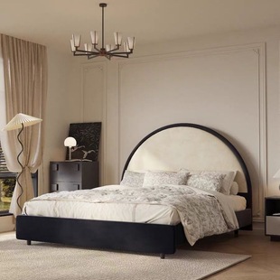 Modern Minimalist Fabric Bed Light Luxury Velvet Fabric Bed Double Bed French Bedroom Black Retro Velvet Homestay