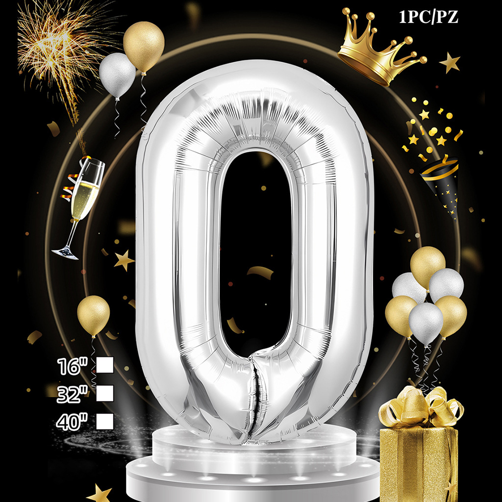 Silver Digital Age 32 pulgadas cumpleaños tarjeta de papel independiente transfronteriza embalaje versión estadounidense película de aluminio delgado decoración de globo flotante