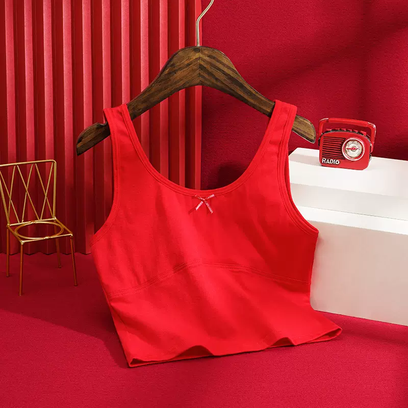 少女背心女童内衣发育期小学生女孩本命年大红色内裤可爱抹胸式