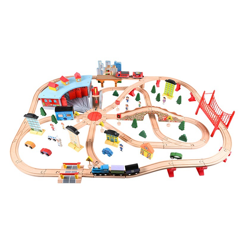 Tren de pista de madera, transporte urbano, juguetes para niños, juego de locomotora eléctrica magnética