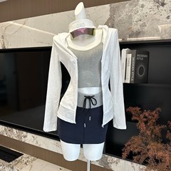 轻运动风 天丝柔棉两色运动套装女吊带T恤外套半裙