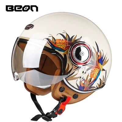 Motorcycle Safety Supplies, BEON Motorcycle Retro Helmet Men's - bright-milky-whiteparrot-s