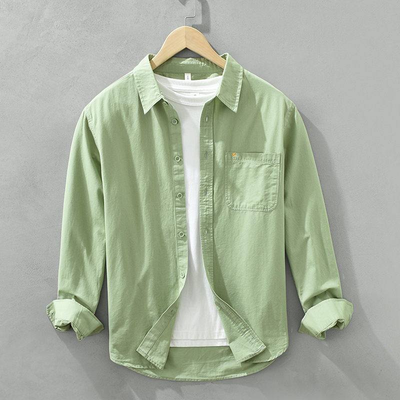 6637 Japanese simple solid color long-sleeved shirt artistic fresh fashion loose casual top coat