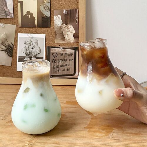Factory supply bubble glass cups, Instagram famous coffee shop coffee cups, water cups, iced latte, American coffee cups