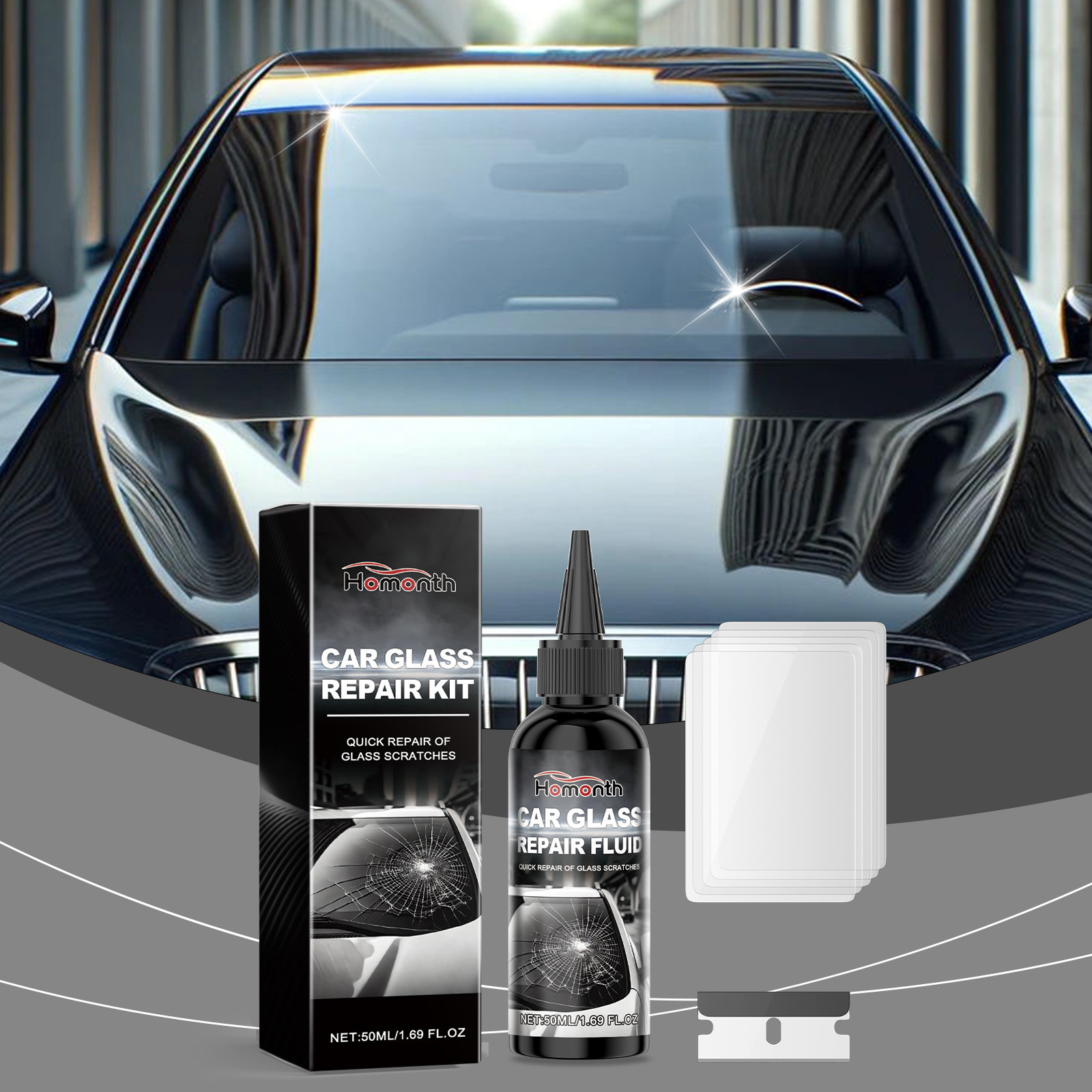Homonth Car Glass Care Solution Car Windshield Nano Repair Fluid for Clear Vision
