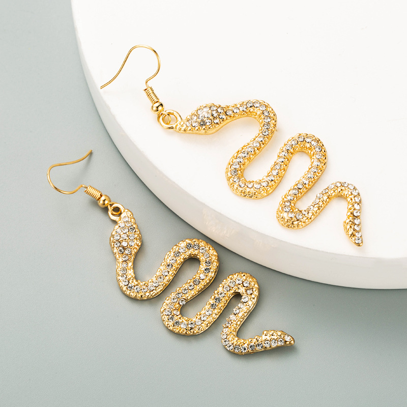 wholesale fashion alloy diamond-studded snake-shaped earrings