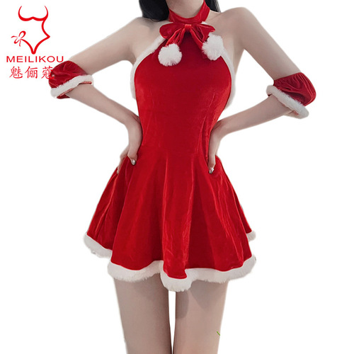 Hottest Christmas Outfit Red Plus Size Sexy Dress for Women Autumn/Winter Sweet Plush Pure Desire Style Short Skirt Uniform 1883