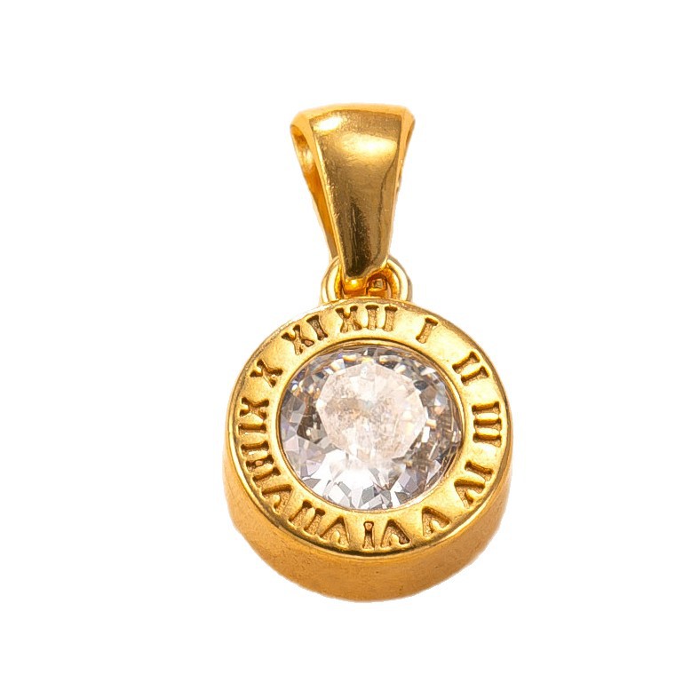 Colgante único Joyas de acero de titanio transfronterizas Collar redondo con incrustaciones de diamantes Romaji Accesorios de bricolaje de oro de 18 quilates de alta calidad para mujer