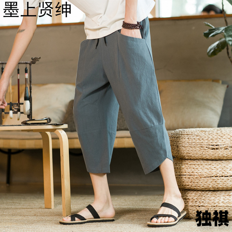 Pantalones cortos de verano, pantalones de estilo nuevo, pantalones deportivos de lino y algodón rectos sueltos delgados para hombres, pantalones de playa, ropa casual