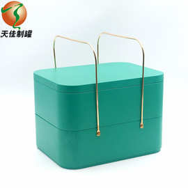 批发马口铁盒双层中秋月饼化妆品收纳手提铁盒玩具包装金属手提盒