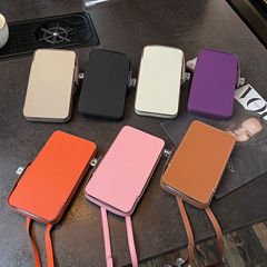 Handprint Lock Phone Case Fashion Versatile Genuine Leather Box Bag Simple Solid Color Crossbody Mini Bag for Women