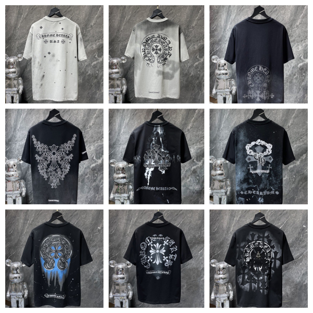 Chrome Hearts üslubunda unisex qısaqol köynək, yay kolleksiyası