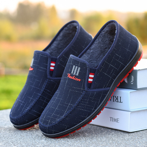 Old Beijing cloth shoes men's cotton shoes low-top plus velvet thickening warm old men's shoes winter flat-soled slip-on work shoes