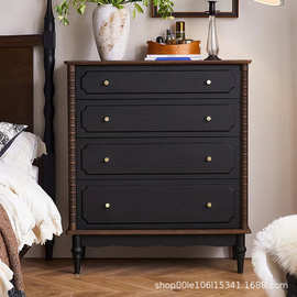 美式法式复古黑色拼色斗柜卧室客厅酒店民宿储物柜装饰柜抽屉柜子