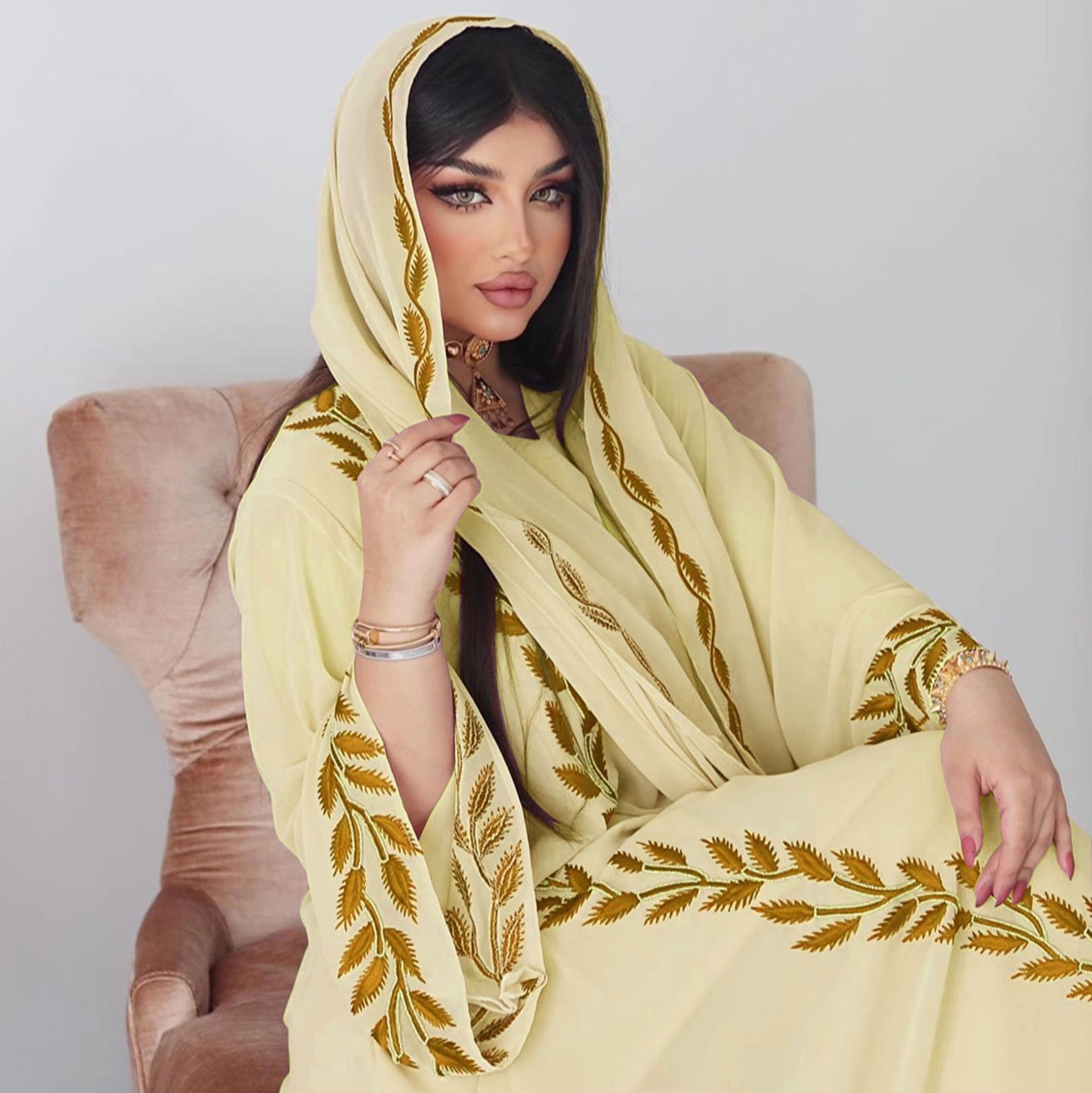 Morocco Muslim Dress Abaya Kaftans Chiffon Embroidery Evening Dresses for Women Dubai Turkey Islam Robe Femme Long Vestidos 2022