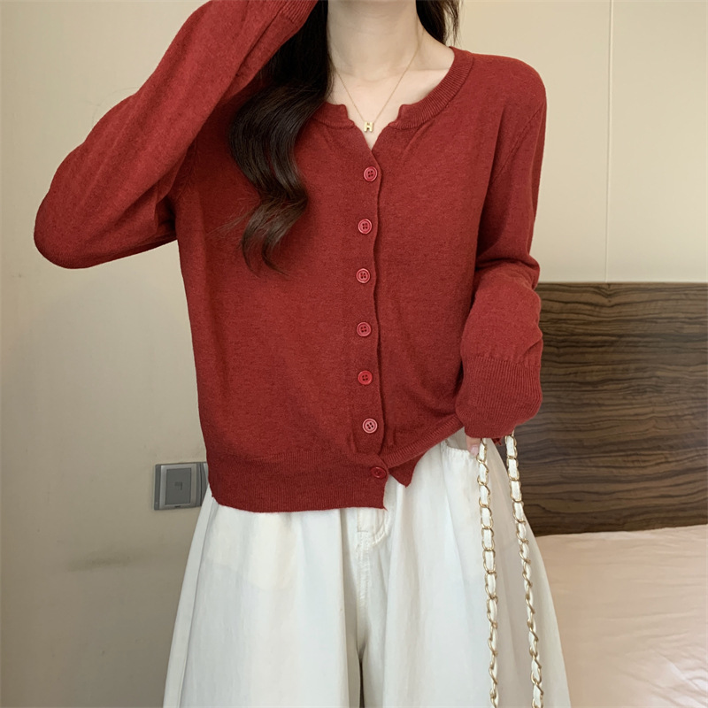 New Soft Waxy Skin-friendly Thin Knitted Cardigan Women's Korean-style Round Neck Loose Short Small Outer Sweater Coat Top