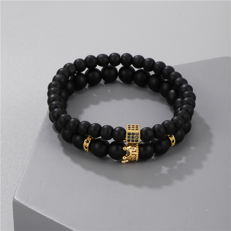 Black Frosted Stone Beads Crown Dice Bracelet display picture 5