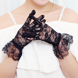 Летние черные короткие перчатки для невесты, цветочный принт, оптовые продажи