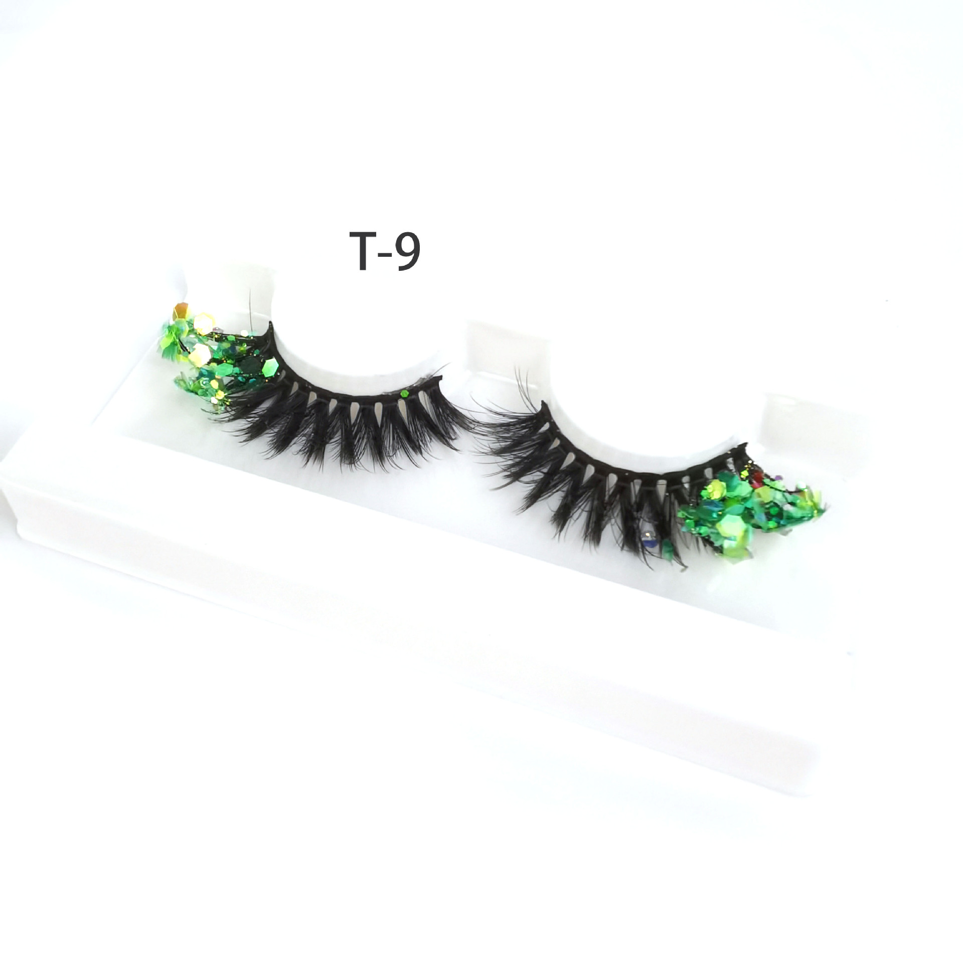 Color ojo de gato 3D pestañas postizas maquillaje de escenario natural cola de ojo brillo lentejuelas fluorescentes gruesas pestañas europeas y americanas exageradas